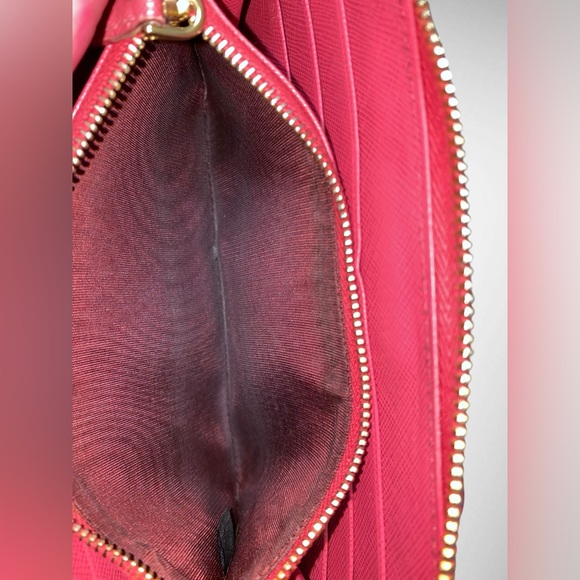 3$ start!! Prada Pink Saffiano Leather Bow Zip Around Wallet with Box Auth card - Picture 13 of 16